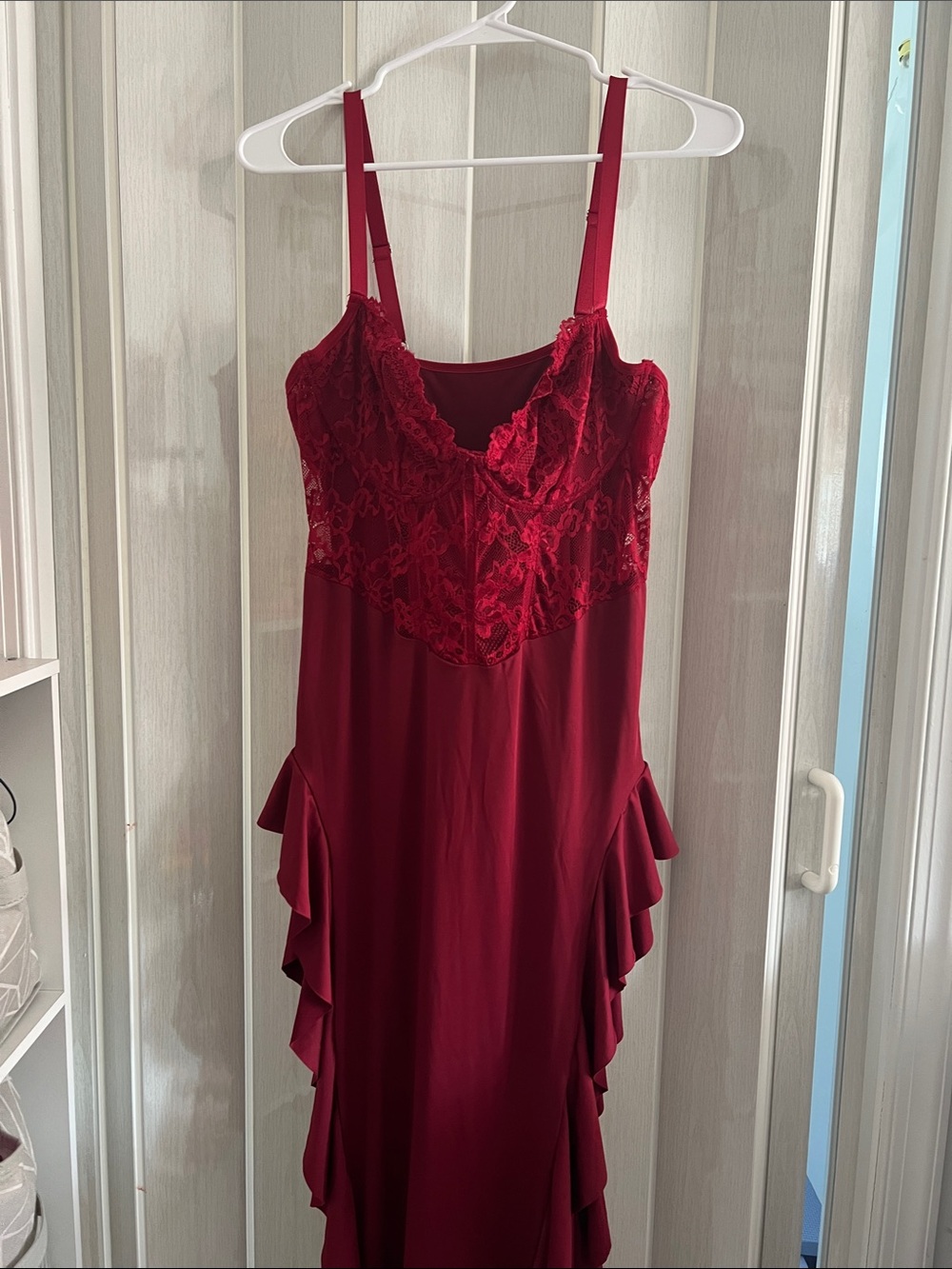 Red Lace Slip Dress slits on both sides